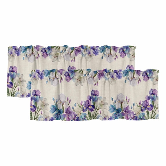 2 Pack Valances for Windows, Blue Purple Flowers Window Valances for Living Room/Bedroom/Bathroom, Spring Seasonal Botanical Florals Light Filtering Kitchen Curtain Valance 42"W x18" L