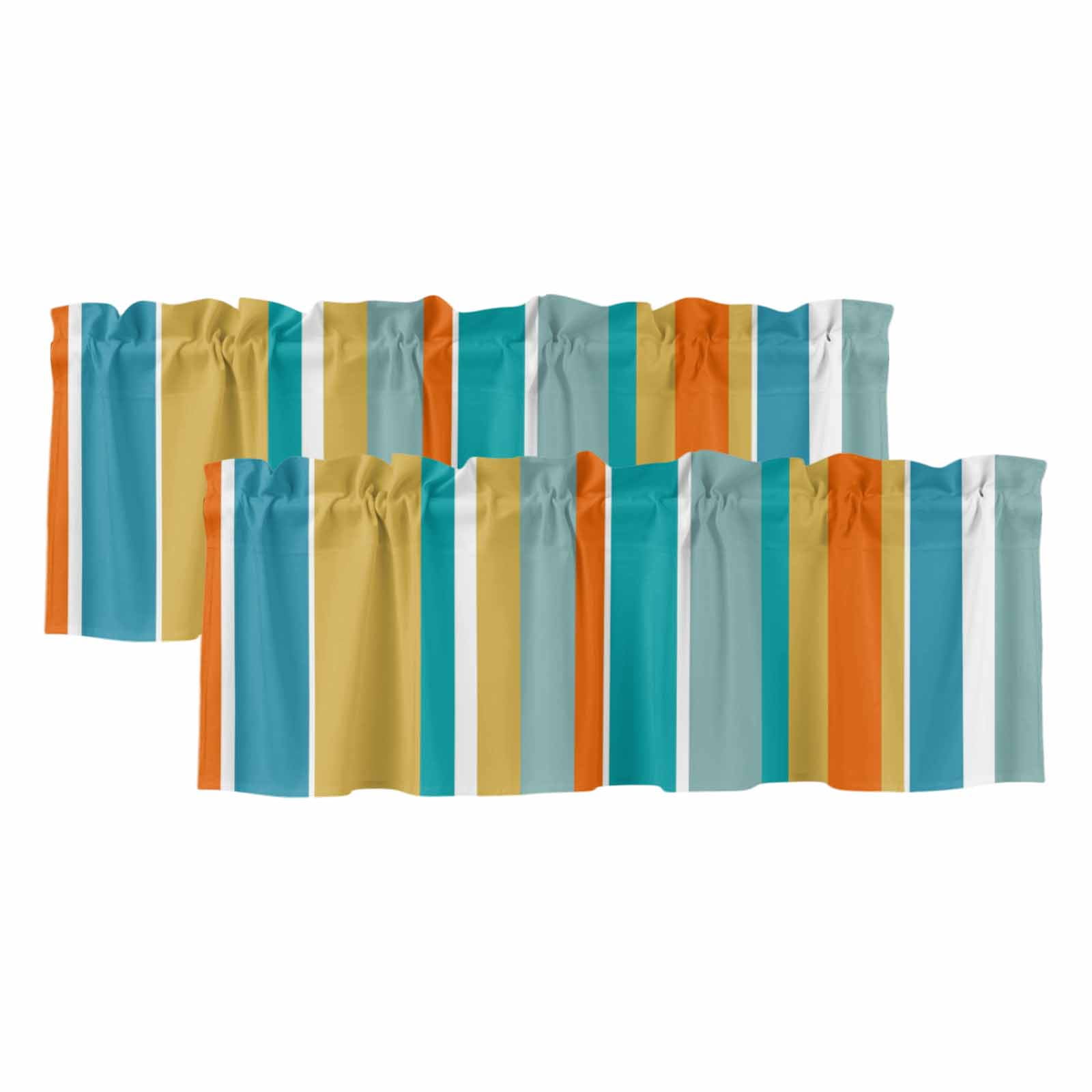 2 Pack Valances for Windows, Blue Teal Orange Striped Window Valances ...