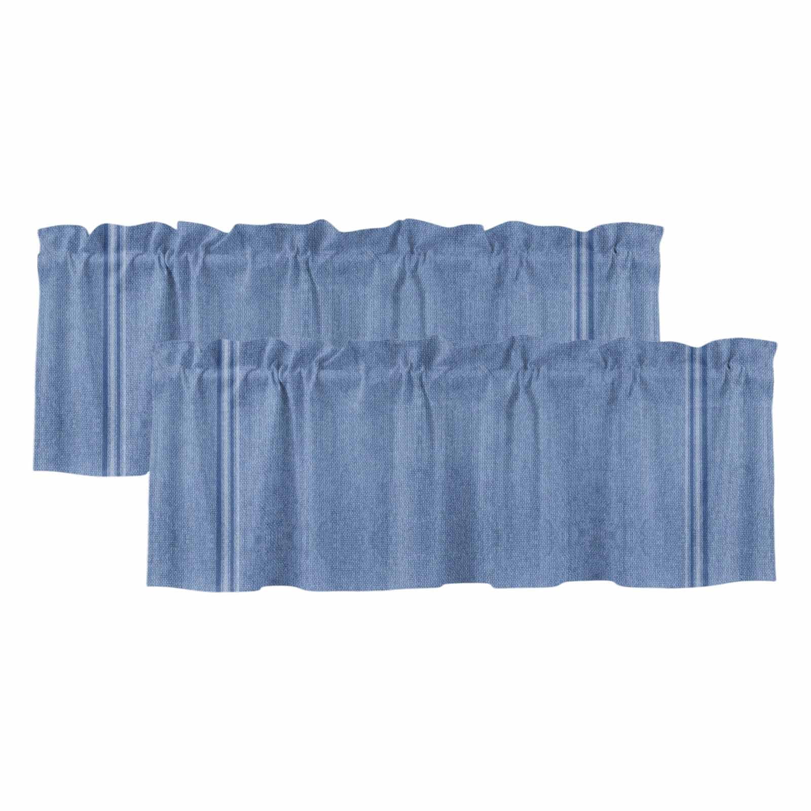2 Pack Valances for Windows, Blue Window Valances for Living Room/Bedroom/Bathroom, Farmhouse Vintage Abstract Linen Texture Striped Light Filtering Kitchen Curtain Valance 60"W x18" L
