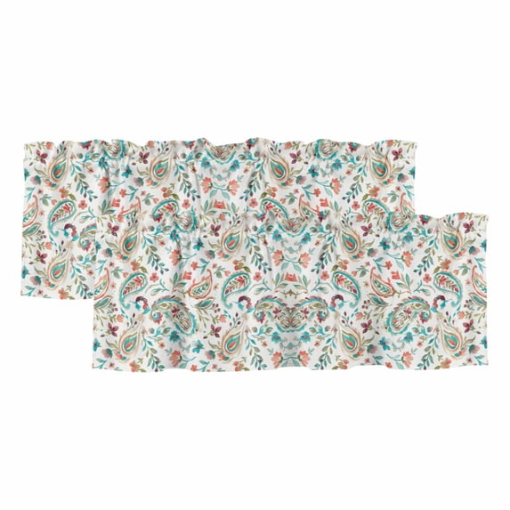 2 Pack Valances for Windows, Boho Flower Window Valances for Living Room/Bedroom/Bathroom, Spring Watercolor Paisley Floral Leaf Plant Light Filtering Kitchen Curtain Valance 60"W x18" L
