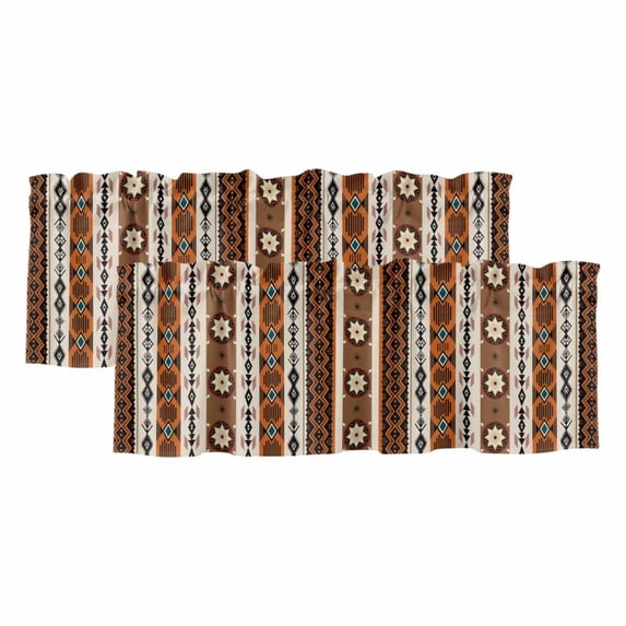 2 Pack Valances for Windows, Brown Beige Boho Window Valances for Living Room/Bedroom/Bathroom, Vintage Ethnic Tribe Abstract Art Retro Light Filtering Kitchen Curtain Valance 42"W x12" L
