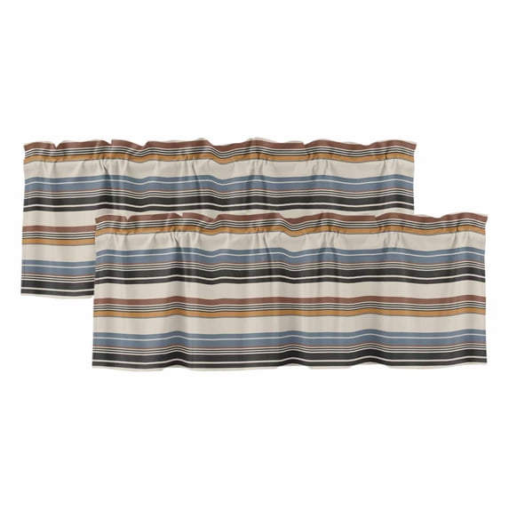 2 Pack Valances for Windows, Brown Blue Striped Window Valances for Living Room/Bedroom/Bathroom, Farmhouse Vintage Stripe Light Filtering Kitchen Curtain Valance Window Treatment 60"W x18" L