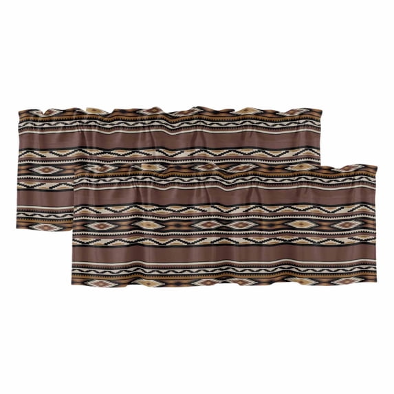 2 Pack Valances for Windows, Brown Boho Window Valances for Living Room/Bedroom/Bathroom, Vintage Ethnic Tribe Retro Abstract Art Light Filtering Kitchen Curtain Valance Window Treatment 42"W x18" L