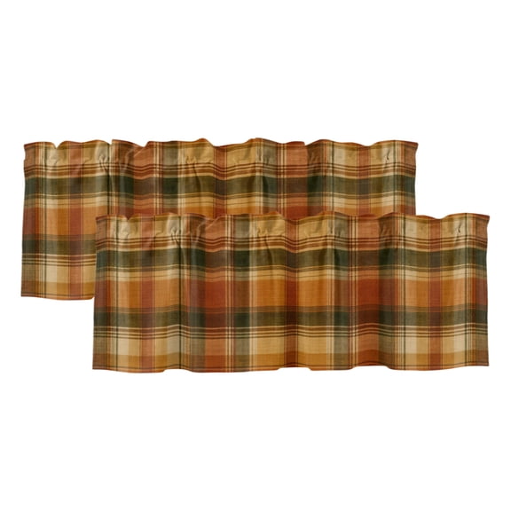 2 Pack Valances for Windows, Buffalo Plaid Fall Window Valances for Living Room/Bedroom/Bathroom, Thanksgiving Orange Brown Autumn Harvest Light Filtering Kitchen Curtain Valance 42"W x12" L