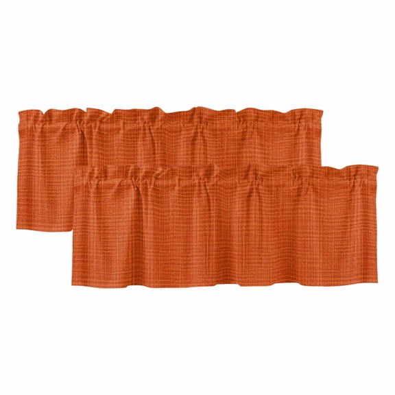 2 Pack Valances for Windows, Burnt Orange Solid Color Window Valances for Living Room/Bedroom/Bathroom, Abstract Woven Texture Vintage Light Filtering Kitchen Curtain Valance 42"W x12" L