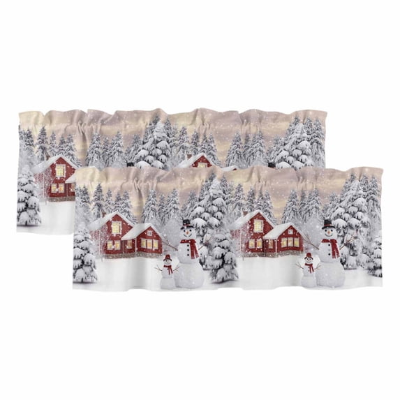 2 Pack Valances for Windows, Christmas Window Valances for Living Room/Bedroom/Bathroom, Snowflake Snowman Xmas Tree Farmhouse Light Filtering Kitchen Curtain Valance Window Treatment 54"W x18" L