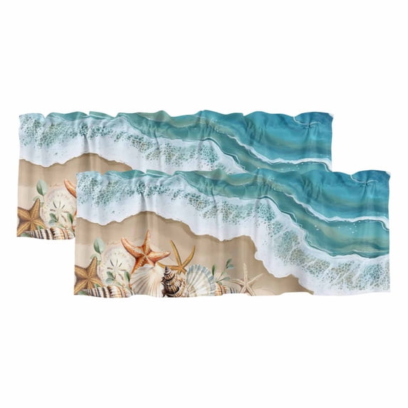2 Pack Valances for Windows, Coastal Beach Ocean Window Valances for ...