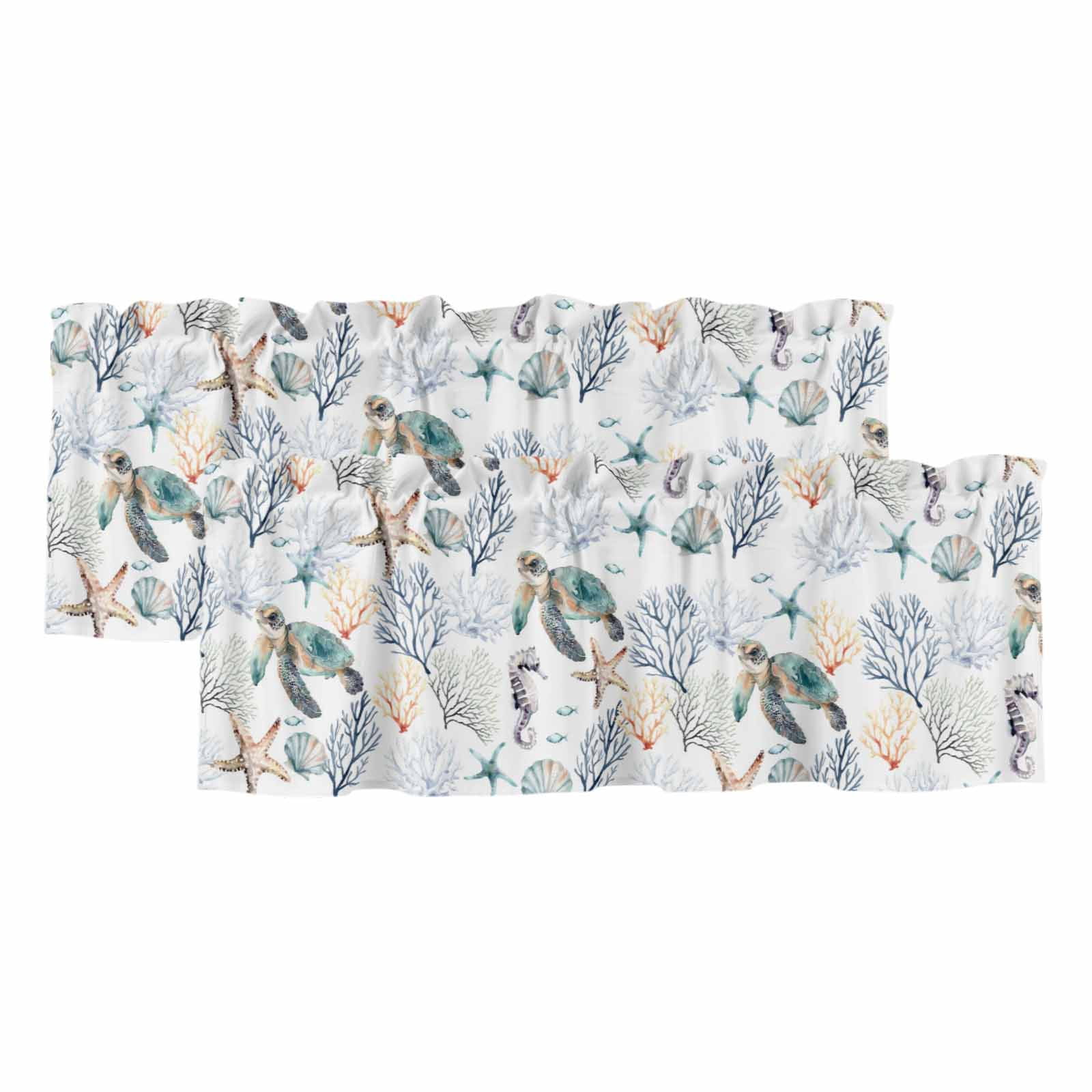 2 Pack Valances for Windows, Coastal Sea Turtle Window Valances for ...