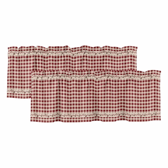 2 Pack Valances for Windows, Country Star Plaid Window Valances for Living Room/Bedroom/Bathroom, Retro Red American Farm Barn Berry Light Filtering Kitchen Curtain Valance 42"W x12" L