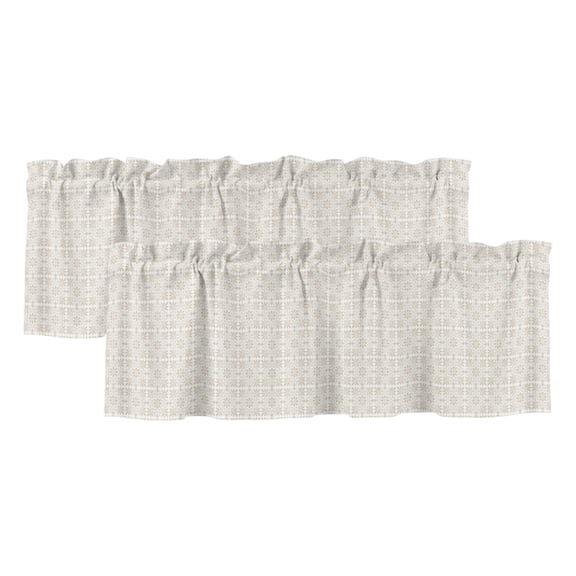 2 Pack Valances for Windows, Cream Beige Boho Window Valances for Living Room/Bedroom/Bathroom, Farmhouse Country Flowers Plaid Textured Light Filtering Kitchen Curtain Valance 42"W x12" L