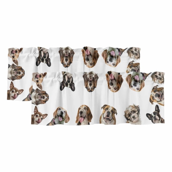 2 Pack Valances for Windows, Cute Dogs Window Valances for Living Room/Bedroom/Bathroom, Animals Gypsies Bulldog Cattledogs Modern Art Light Filtering Kitchen Curtain Valance 42"W x12" L