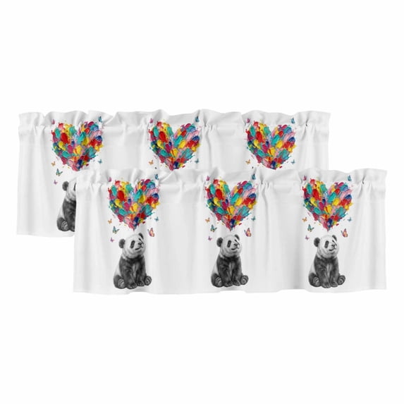 2 Pack Valances for Windows, Cute Panda Window Valances for Living Room/Bedroom/Bathroom, Modern Abstract Oil Painting Love Heart Light Filtering Kitchen Curtain Valance Window Treatment 60"W x18" L