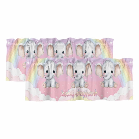 2 Pack Valances for Windows, Elephants Window Valances for Living Room/Bedroom/Bathroom, Cute Rainbow Clouds Pink Purple Light Filtering Kitchen Curtain Valance Window Treatment 60"W x18" L