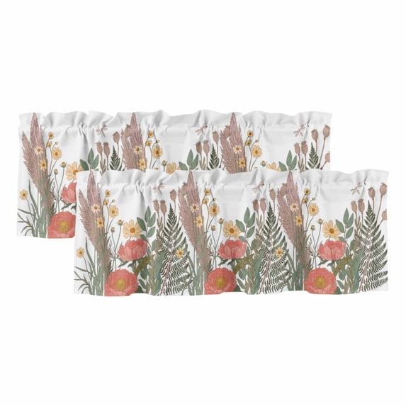 2 Pack Valances for Windows, Fall Flower Window Valances for Living Room/Bedroom/Bathroom, Retro Yellow Red Flower Green Leaf Wildflower Light Filtering Kitchen Curtain Valance 54"W x18" L