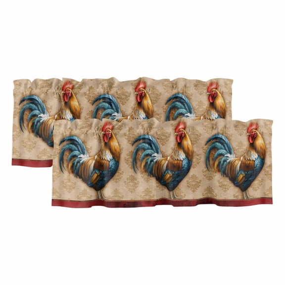 2 Pack Valances for Windows, Farm Rooster Window Valances for Living Room/Bedroom/Bathroom, Farmhouse Boho Animals Retro Pattern Light Filtering Kitchen Curtain Valance Window Treatment 42"W x12" L