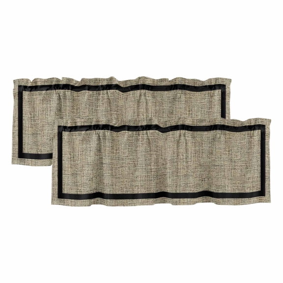 2 Pack Valances for Windows, Farmhouse Beige Window Valances for Living Room/Bedroom/Bathroom, Rustic Black Striped Linen Texture Light Filtering Kitchen Curtain Valance Window Treatment 42"W x18" L