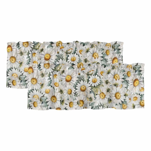 2 Pack Valances for Windows, Farmhouse Daisy Window Valances for Living Room/Bedroom/Bathroom, Spring Vintage Country Flower Plant Light Filtering Kitchen Curtain Valance 42"W x18" L