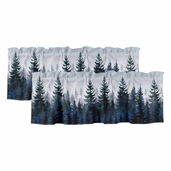 2 Pack Valances for Windows, Forest Window Valances for Living Room/Bedroom/Bathroom, Dark Blue Fall Bird Vintage Farmhouse Tree Light Filtering Kitchen Curtain Valance Window Treatment 42"W x12" L