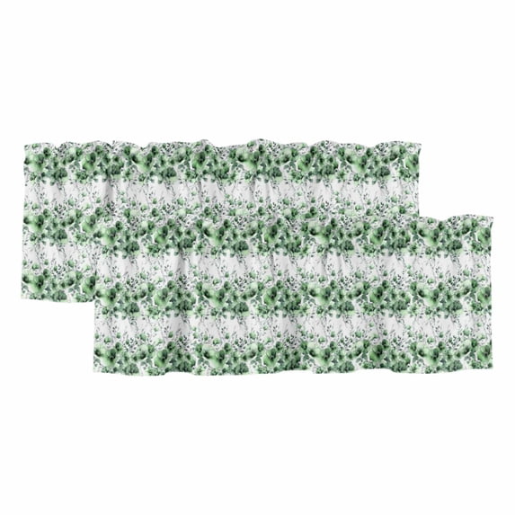 2 Pack Valances for Windows, Green Floral Window Valances for Living Room/Bedroom/Bathroom, Vintage Farmhouse Garden Flower Leaves Light Filtering Kitchen Curtain Valance 42"W x18" L