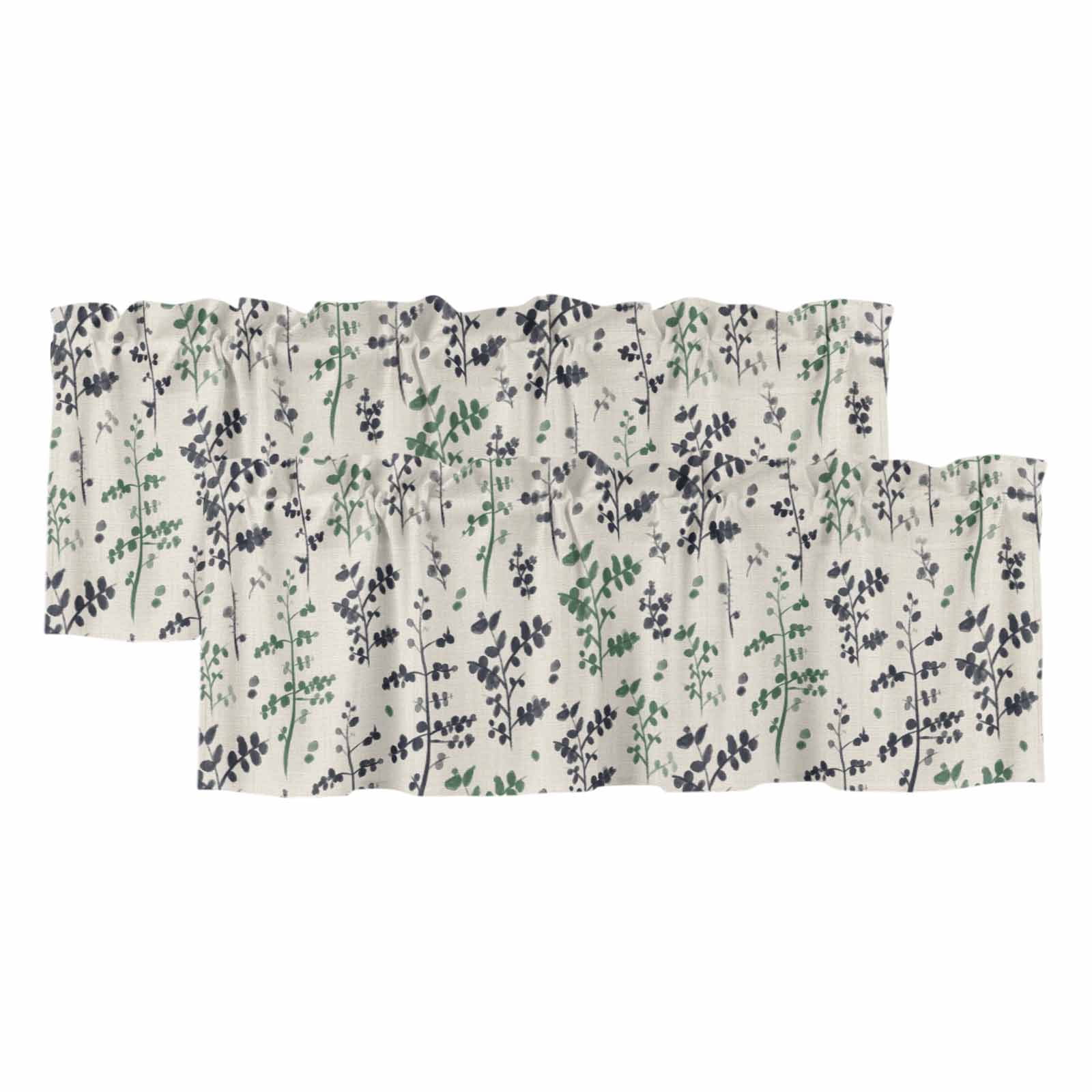2 Pack Valances for Windows, Green Grey Botanical Window Valances for ...
