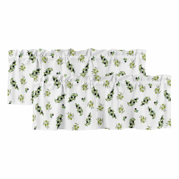 2 Pack Valances for Windows, Green Olive Branches Window Valances for Living Room/Bedroom/Bathroom, Spring Pastoral Leaves Botanical Light Filtering Kitchen Curtain Valance 60"W x18" L