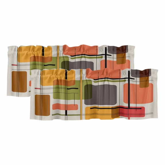 2 Pack Valances for Windows, Green Orange Geometric Window Valances for Living Room/Bedroom/Bathroom, Modern Abstract Art Luxury Light Filtering Kitchen Curtain Valance Window Treatment 42"W x12" L
