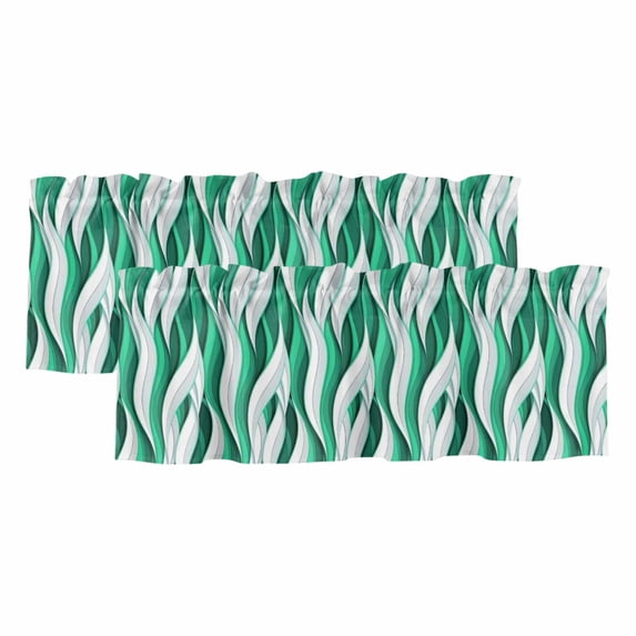 2 Pack Valances for Windows, Green White Moire Window Valances for Living Room/Bedroom/Bathroom, Modern Abstract Art Light Filtering Kitchen Curtain Valance Window Treatment 54"W x18" L