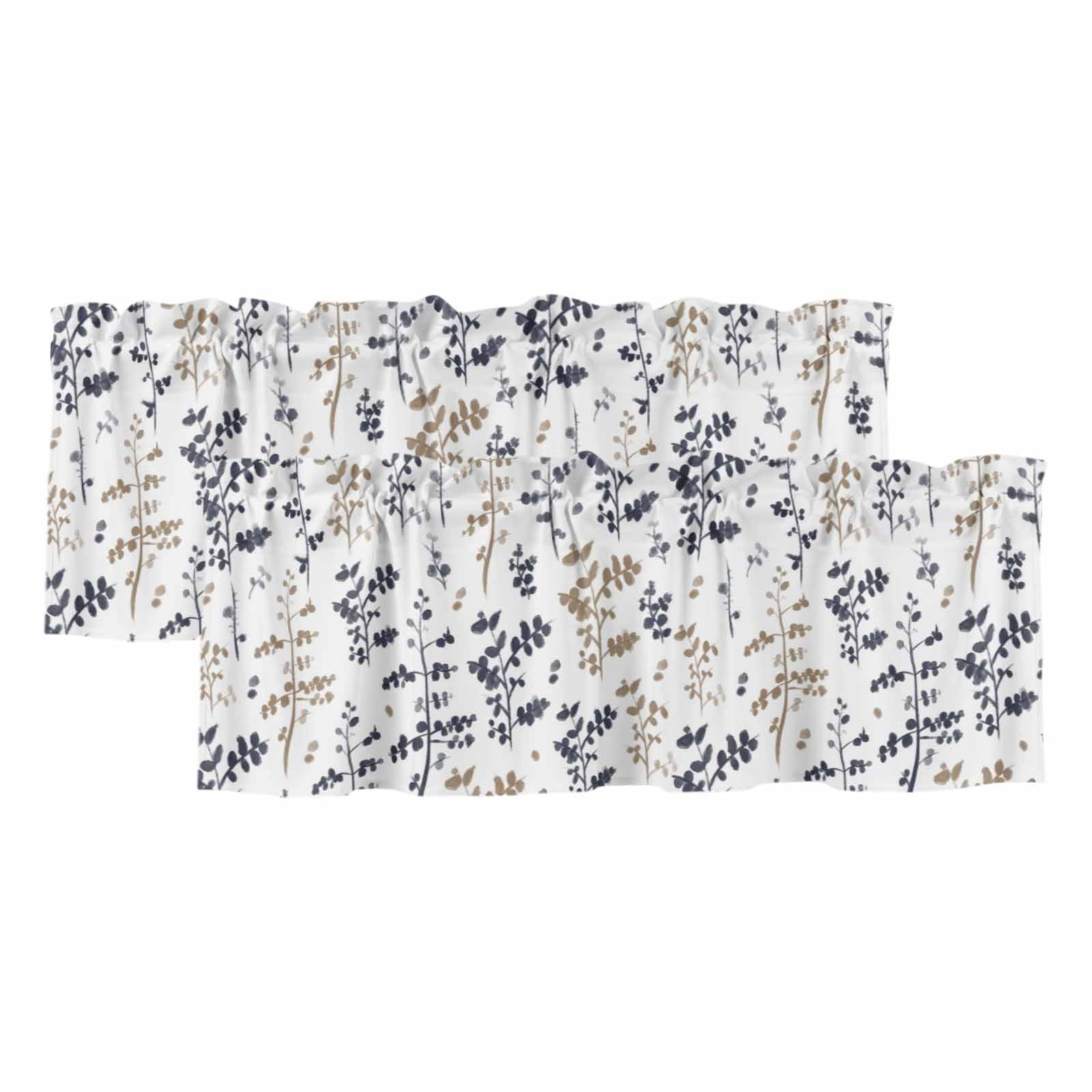 2 Pack Valances for Windows, Grey Brown Botanical Window Valances for ...