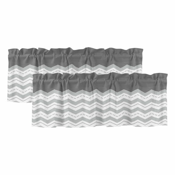 2 Pack Valances for Windows, Grey Chevron Window Valances for Living Room/Bedroom/Bathroom, Geometric Ocean Abstract Wavy Striped White Light Filtering Kitchen Curtain Valance 42"W x12" L