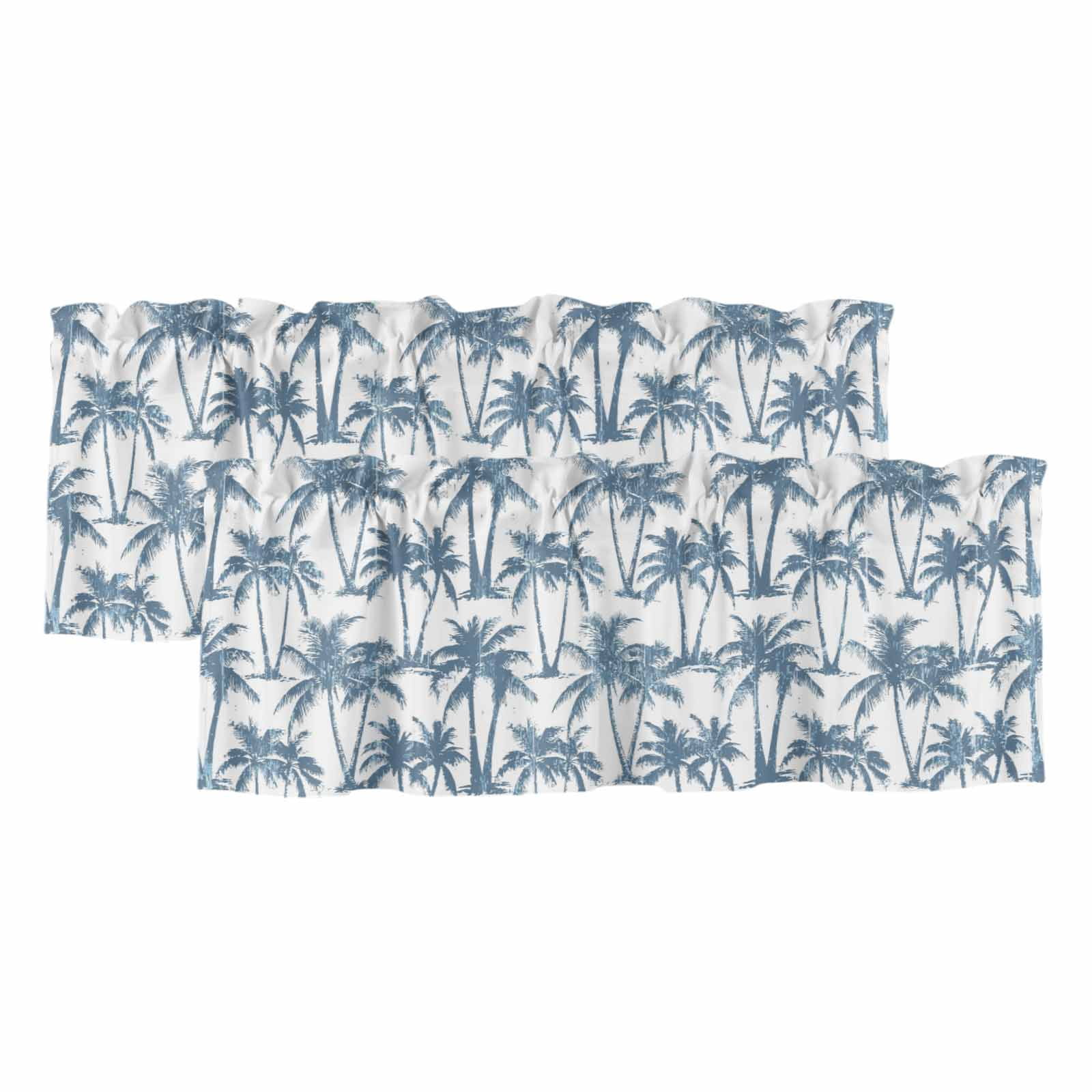 2 Pack Valances for Windows, Haze Blue Palm Tree Window Valances for ...