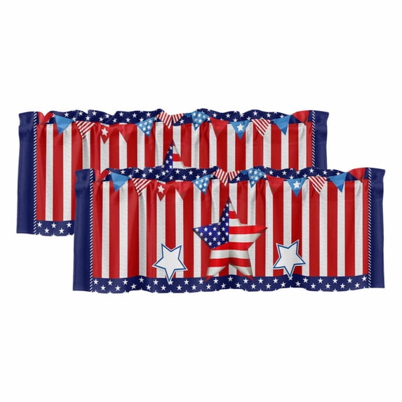 2 Pack Valances for Windows, Independence Day Window Valances for Living Room/Bedroom/Bathroom, American Flag Patriotic Star Red Striped Light Filtering Kitchen Curtain Valance 42"W x18" L
