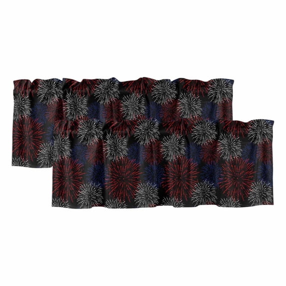 2 Pack Valances for Windows, Independence Day Window Valances for Living Room/Bedroom/Bathroom, Red Blue Fireworks Vintage Abstract Light Filtering Kitchen Curtain Valance 42"W x18" L