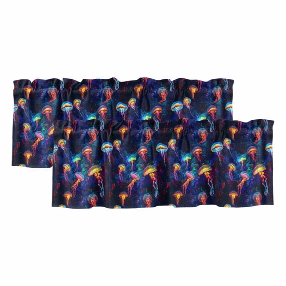2 Pack Valances for Windows, Jellyfish Window Valances for Living Room/Bedroom/Bathroom, Rainbow Ocean Coastal Animal Dream Starry Sky Light Filtering Kitchen Curtain Valance 54"W x18" L