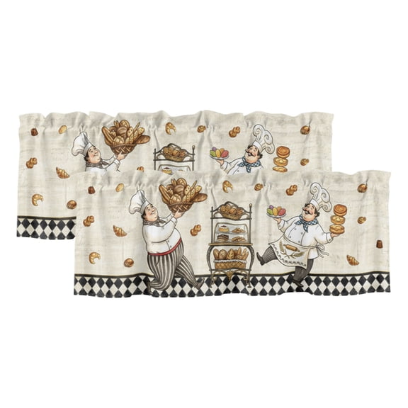 2 Pack Valances for Windows, Kitchen Chef Vintage Window Valances for Living Room/Bedroom/Bathroom, Rustic Baker Cooking Checkered Light Filtering Kitchen Curtain Valance Window Treatment 42"W x12" L
