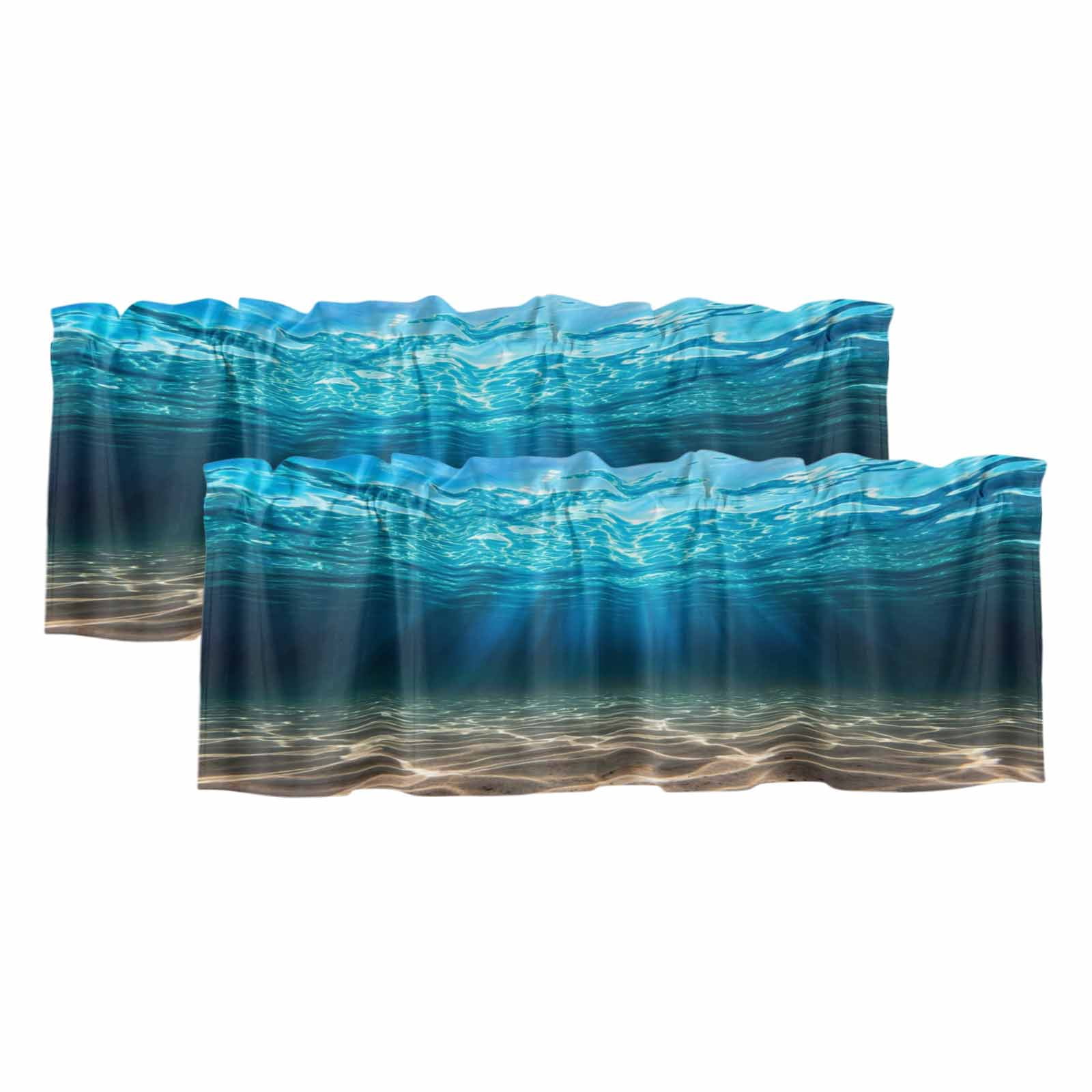 2 Pack Valances for Windows, Light Blue Ocean Waves Window Valances for ...