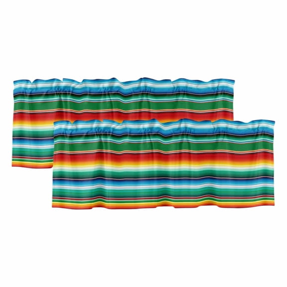 2 Pack Valances for Windows, Mexican Stripes Window Valances for Living Room/Bedroom/Bathroom, Colorful Striped Mexican Fiesta Theme Light Filtering Kitchen Curtain Valance 42"W x12" L
