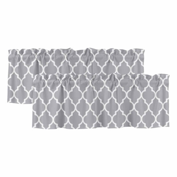 2 Pack Valances for Windows, Moroccan Grey Window Valances for Living Room/Bedroom/Bathroom, Modern Abstract Geometric Minimalist Light Filtering Kitchen Curtain Valance Window Treatment 42"W x18" L