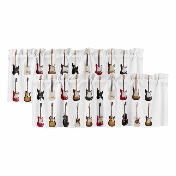 2 Pack Valances for Windows, Music Window Valances for Living Room/Bedroom/Bathroom, Red Beige Guitar Modern Art Light Filtering Kitchen Curtain Valance Window Treatment 42"W x12" L