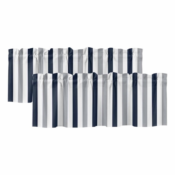 2 Pack Valances for Windows, Navy Blue Gray Striped Window Valances for Living Room/Bedroom/Bathroom, Farmhouse Stripe Art Light Filtering Kitchen Curtain Valance Window Treatment 42"W x12" L