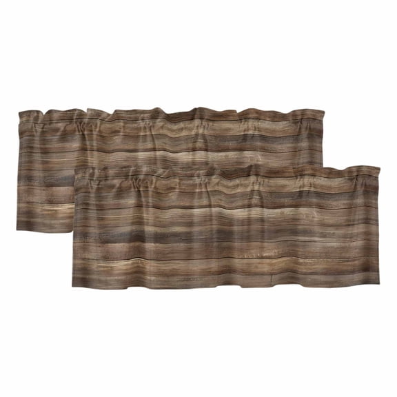 2 Pack Valances for Windows, Old Wooden Board Window Valances for Living Room/Bedroom/Bathroom, Country Farmhouse Wooden Planks Brown Light Filtering Kitchen Curtain Valance 42"W x12" L