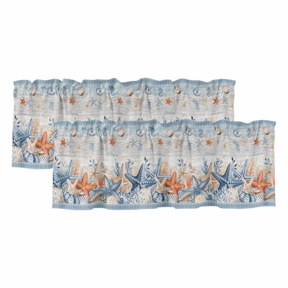 2 Pack Valances for Windows, Orange Blue Starfish Coastal Window ...