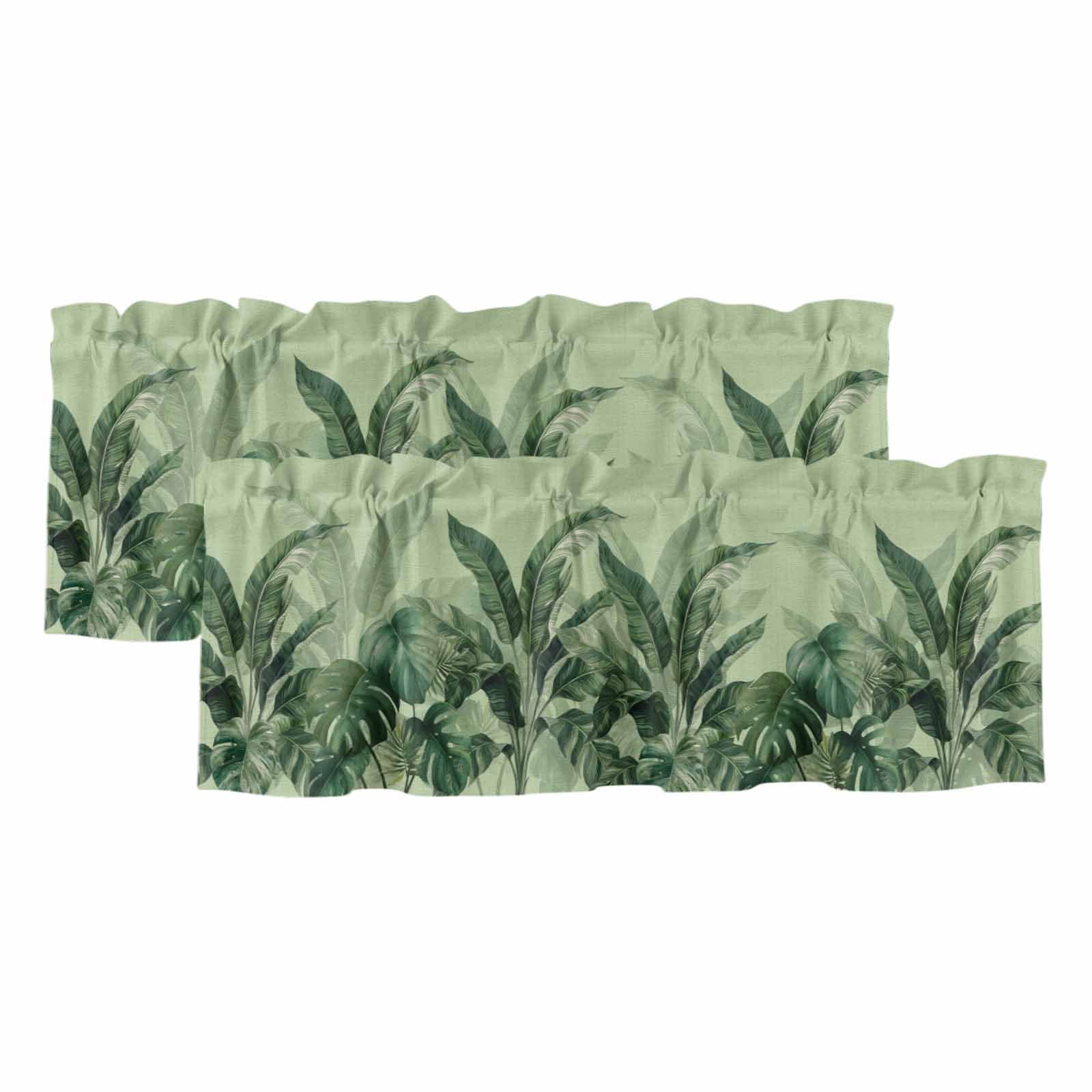 2 Pack Valances for Windows, Palm Leaves Tropical Window Valances for Living Room/Bedroom/Bathroom, Green Botanical Summer Green Ombre Light Filtering Kitchen Curtain Valance 54"W x18" L
