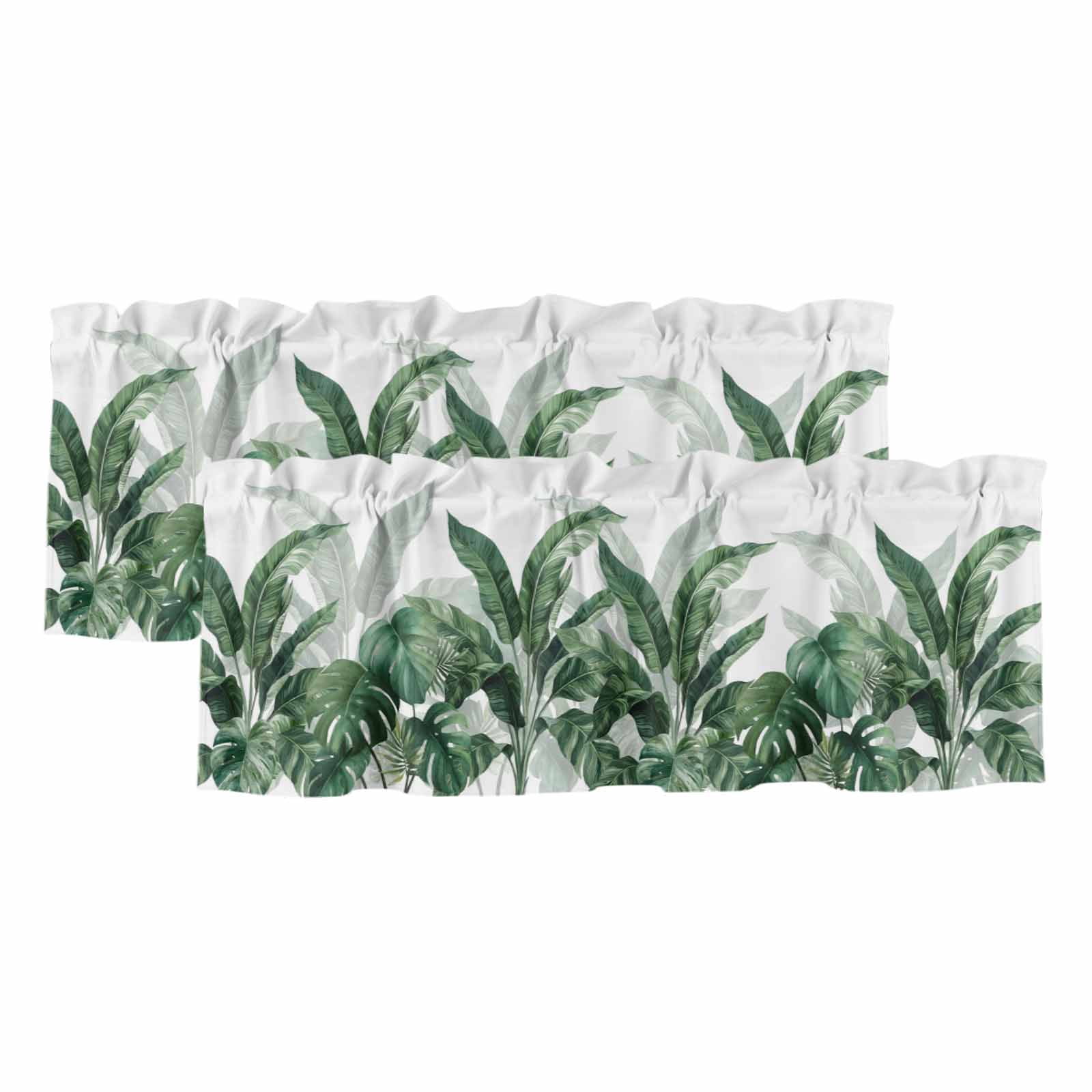 2 Pack Valances for Windows, Palm Leaves Tropical Window Valances for Living Room/Bedroom/Bathroom, Green Botanical Summer Light Filtering Kitchen Curtain Valance Window Treatment 60"W x18" L