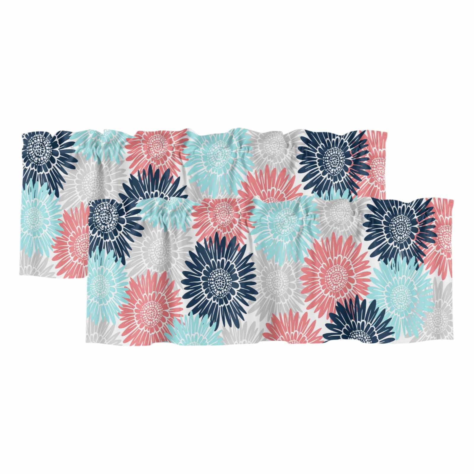 2 Pack Valances for Windows, Pink Blue Grey Sunflowers Window Valances ...