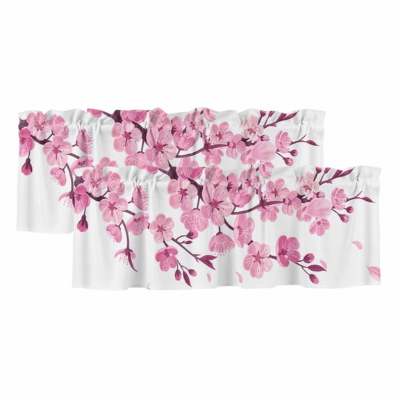 2 Pack Valances for Windows, Pink Flowers Window Valances for Living Room/Bedroom/Bathroom, Pastoral Botanical Blossom Tree Branches Light Filtering Kitchen Curtain Valance 42"W x12" L