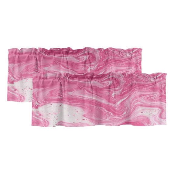 2 Pack Valances for Windows, Pink Marble Window Valances for Living Room/Bedroom/Bathroom, Modern Ombre Abstract Fluid Aesthetic Art Light Filtering Kitchen Curtain Valance 60"W x18" L