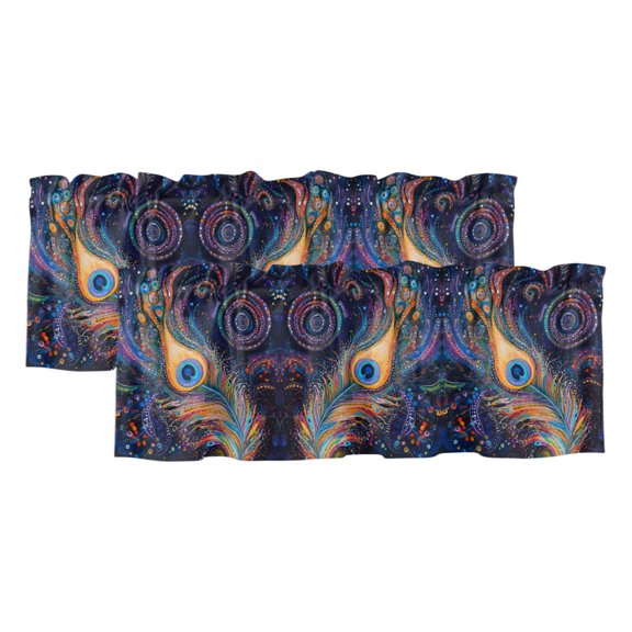 2 Pack Valances for Windows, Purple Peacock Feather Window Valances for Living Room/Bedroom/Bathroom, Abstract Colorful Light Filtering Kitchen Curtain Valance Window Treatment 42"W x12" L