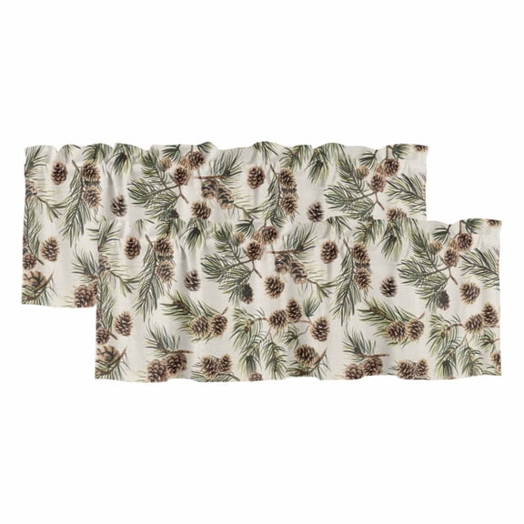 2 Pack Valances for Windows, Sage Green Christmas Window Valances for Living Room/Bedroom/Bathroom, Rustic Pine Cones Xmas Botanical Light Filtering Kitchen Curtain Valance 42"W x12" L
