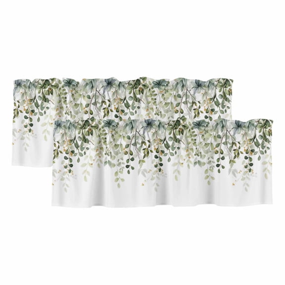2 Pack Valances for Windows, Sage Green Eucalyptus Leaves Window Valances for Living Room/Bedroom/Bathroom, Spring Botanical Floral Light Filtering Kitchen Curtain Valance 42"W x12" L
