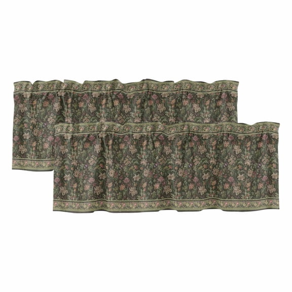 2 Pack Valances for Windows, Sage Green Floral Window Valances for Living Room/Bedroom/Bathroom, Ethnic Tribe Abstract Art Flowers Light Filtering Kitchen Curtain Valance 42"W x18" L
